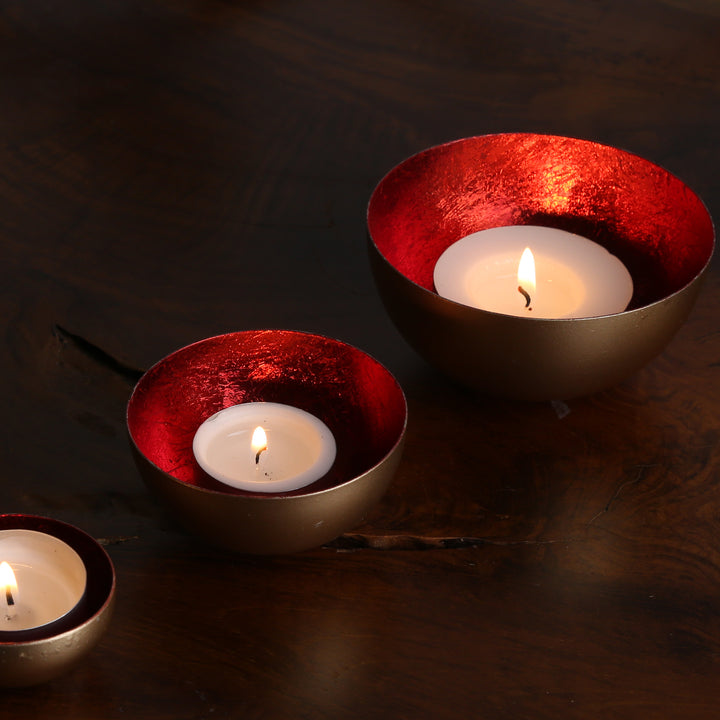 3er Set Teelichthalter Meo Rot