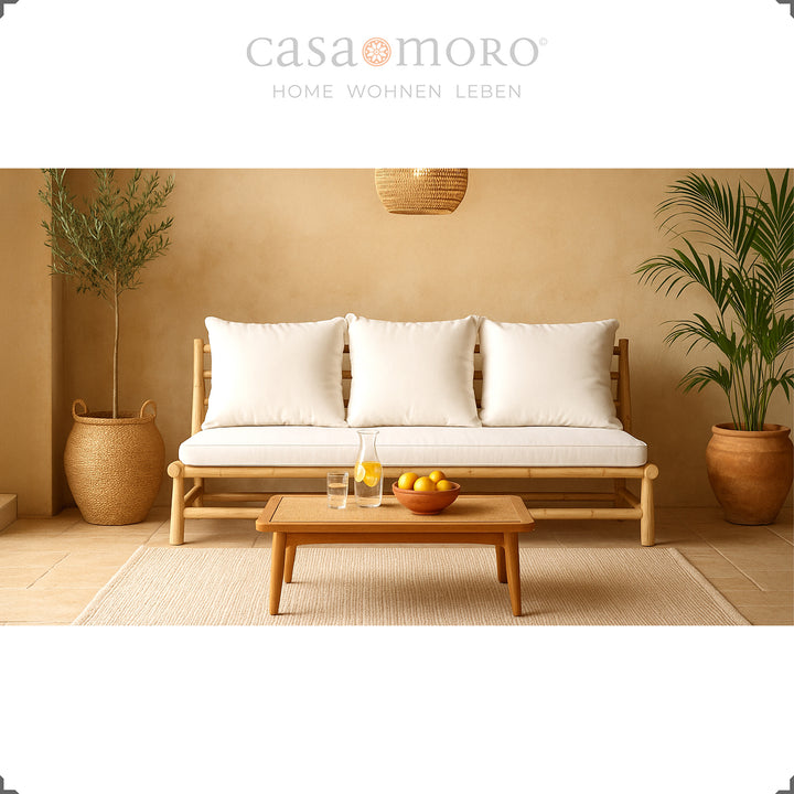 3er Sofa aus massivem Teakholz, naturbelassen und ungepolstert