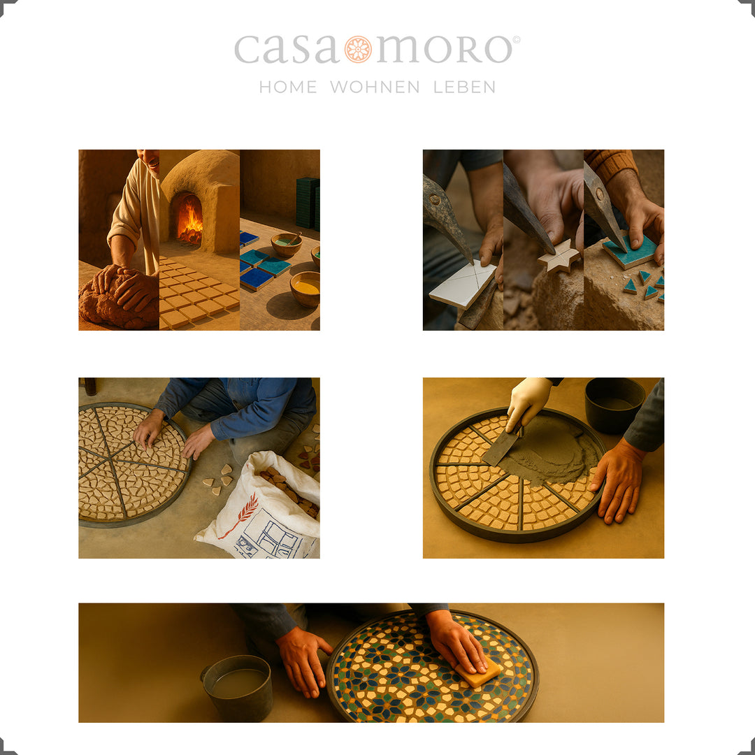 Gelb-weißer Mosaiktisch im Boho-Stil – vielseitig als Kaffeetisch oder Fliesentisch einsetzbar