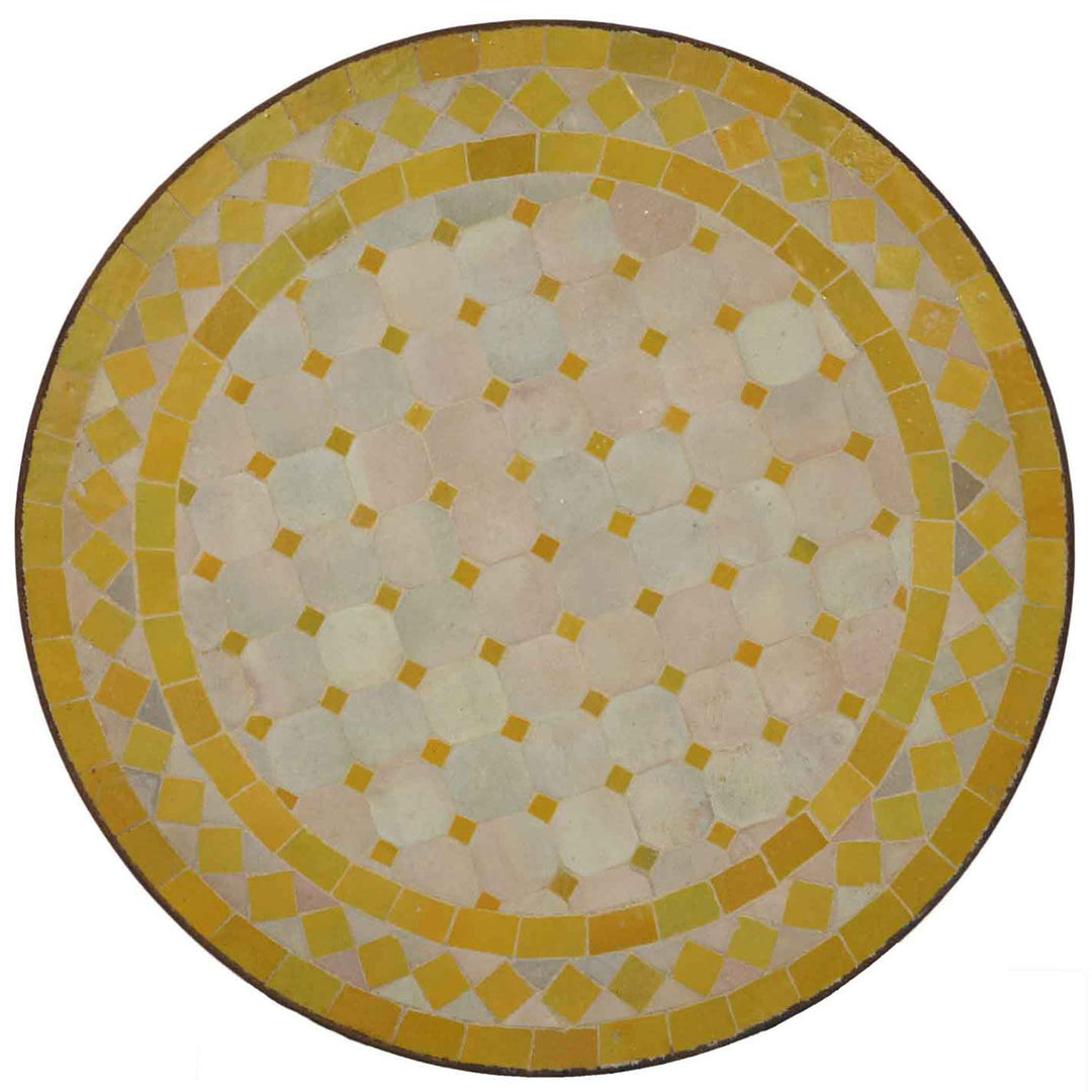 Beistelltisch Ablagetisch Schmal 45 cm mit Mosaik in Gelb-Weiß, rund und handgefertigt in Marokko