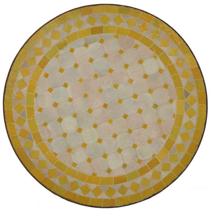 Beistelltisch Ablagetisch Schmal 45 cm mit Mosaik in Gelb-Weiß, rund und handgefertigt in Marokko