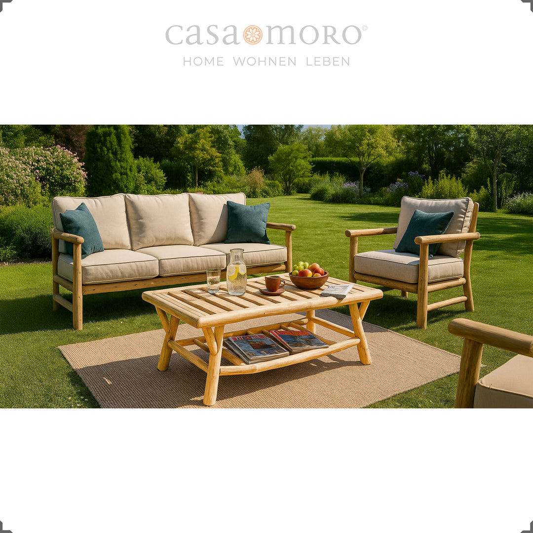 Couchtisch Holz Rechteckig, robuster Tisch für Terrasse und Sofa