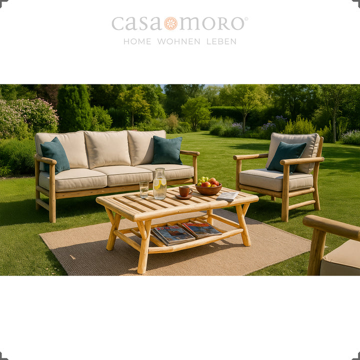 Couchtisch Holz Rechteckig, robuster Tisch für Terrasse und Sofa
