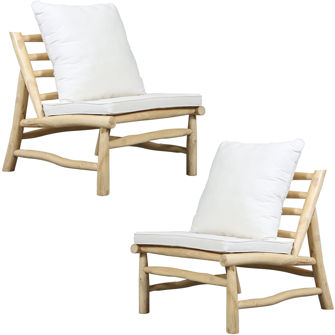 Sessel 2er Set aus naturbelassenem Teakholz mit PU-Schaum Kissen, geeignet für Outdoor und Indoor