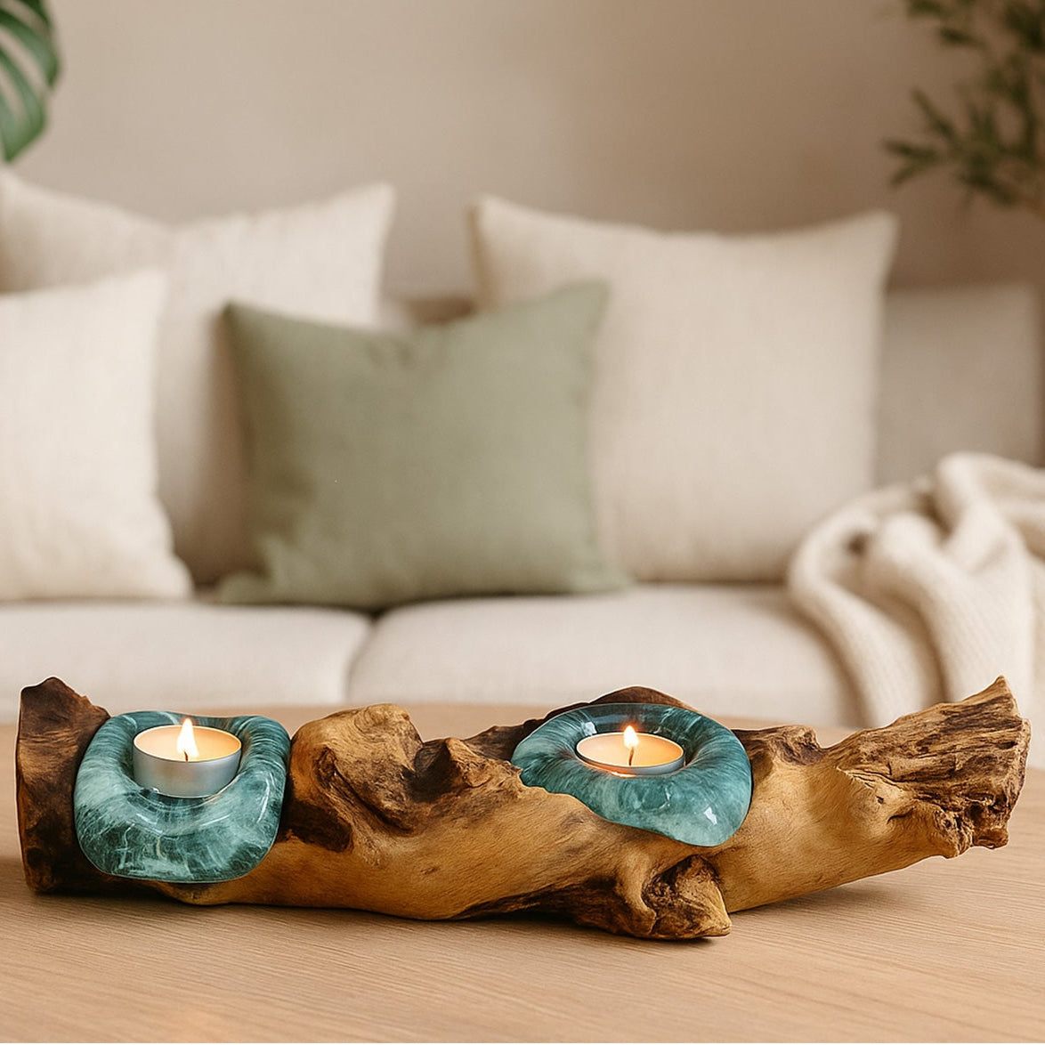 Teelichthalter Glas Holz – Tisch Deko – CASA-MORO