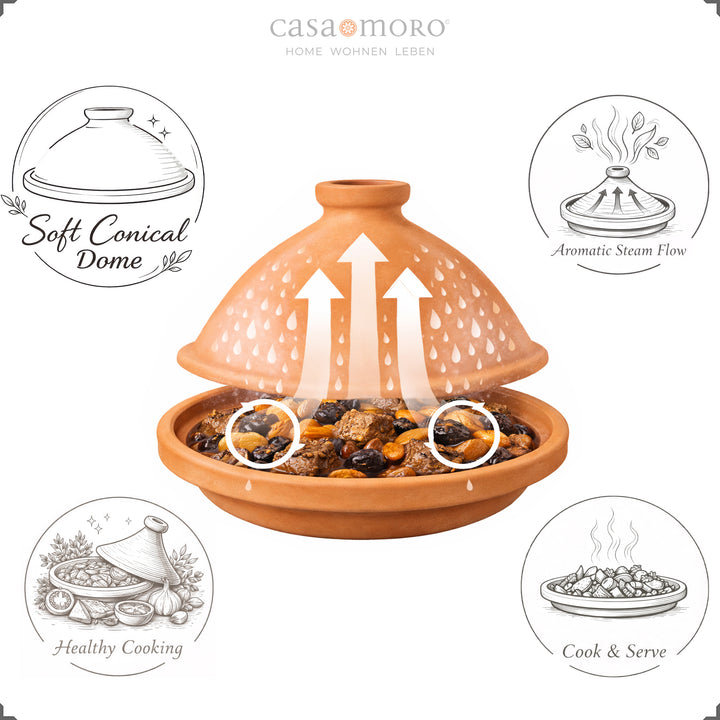 Tagine aus Ton und Lehmerde, unglasiert als Schmortopf für lamm oder vegetarisch Rezepte