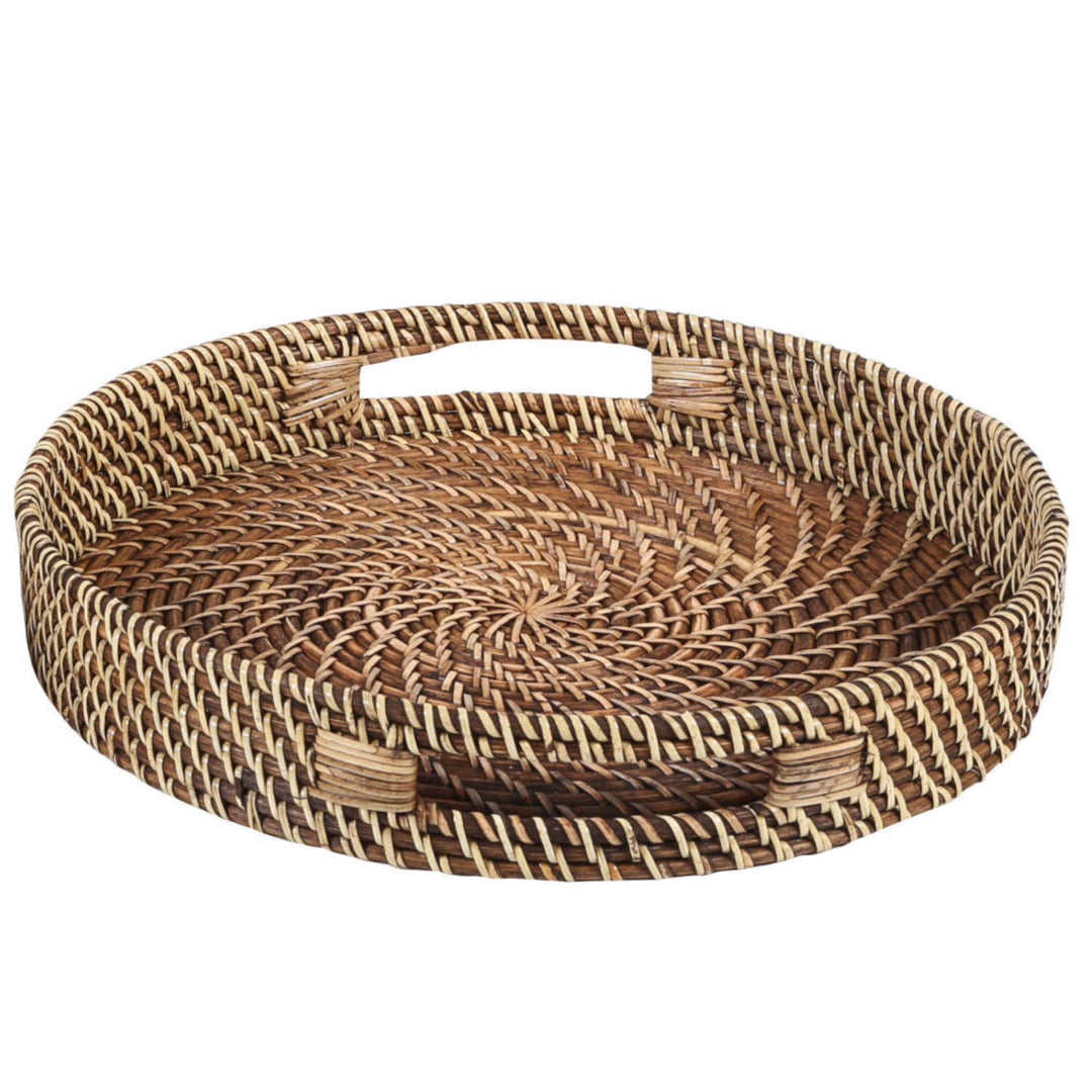 Rattan-Tablett rund mit Griffen – Ø 34 oder 39 cm – CASA-MORO