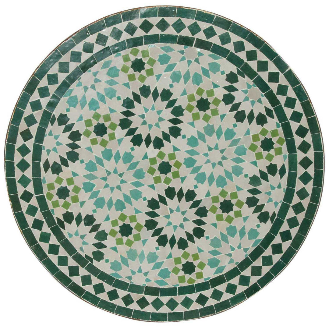 Bistrotisch Rund 60 cm mit grünem Zellige-Mosaik – handgefertigter Mosaiktisch mit klassischem Sternmotiv