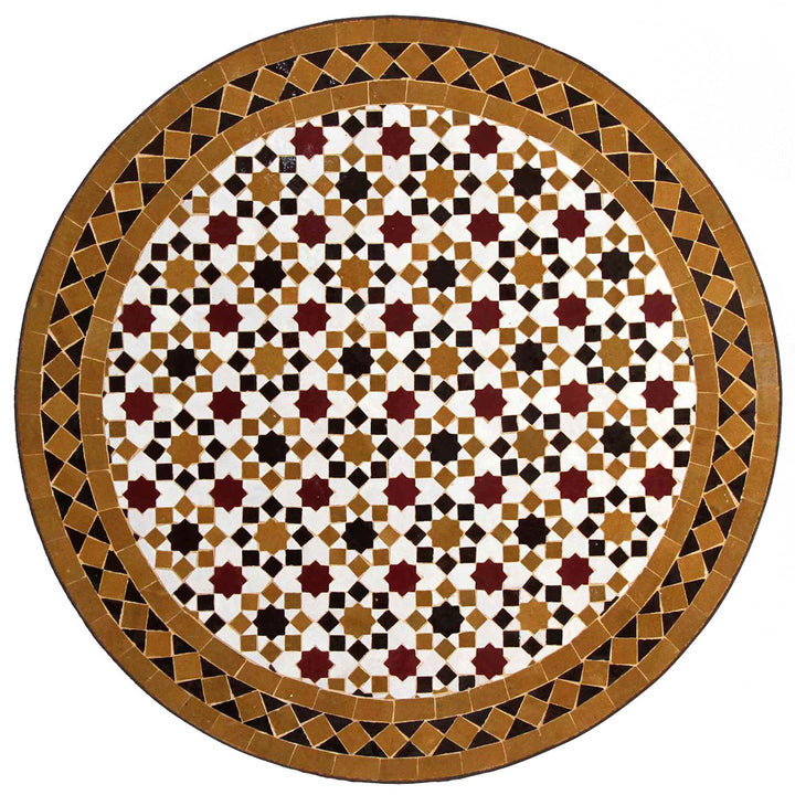 Balkon-Tisch Ø 60 cm mit Zellige-Mosaik in Weiß, Ocker und Burgund