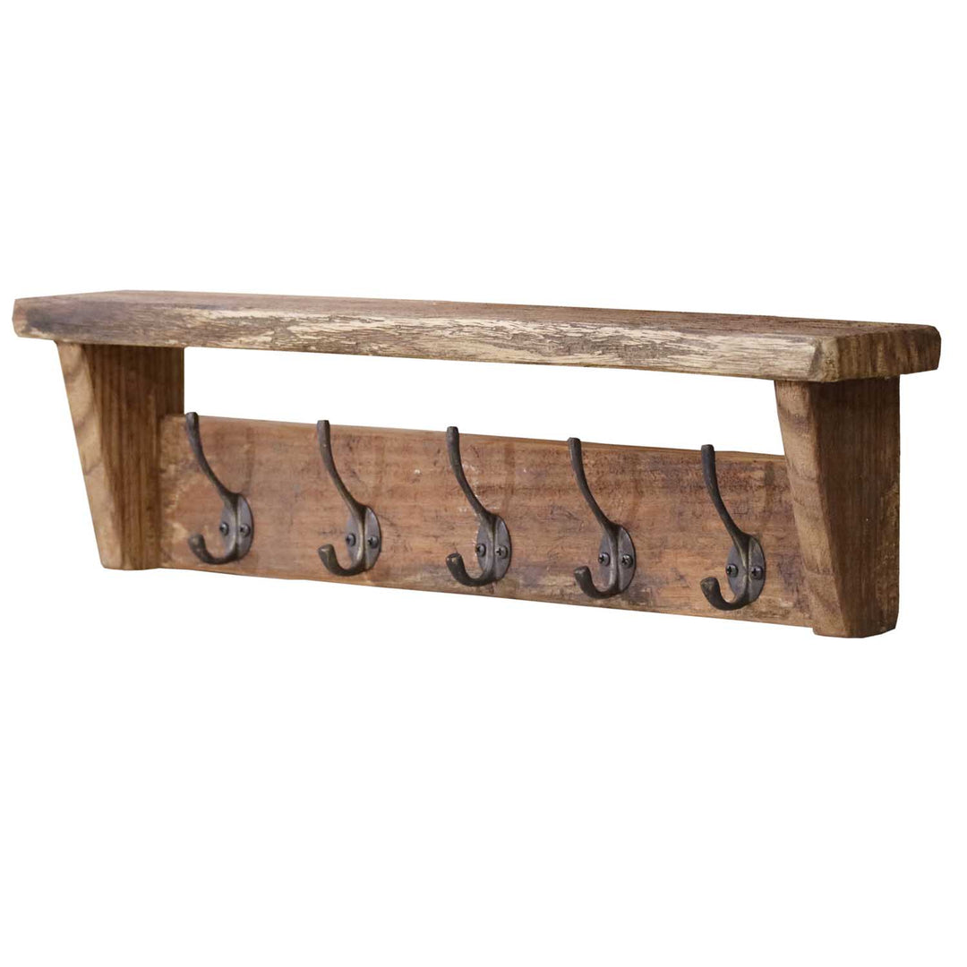Hakenleiste aus Teakholz mit Ablage und 5 Haken – CASA-MORO