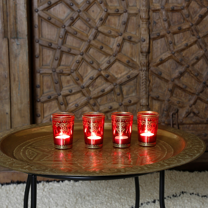 Teelichtglas Rot Gold 4er Set