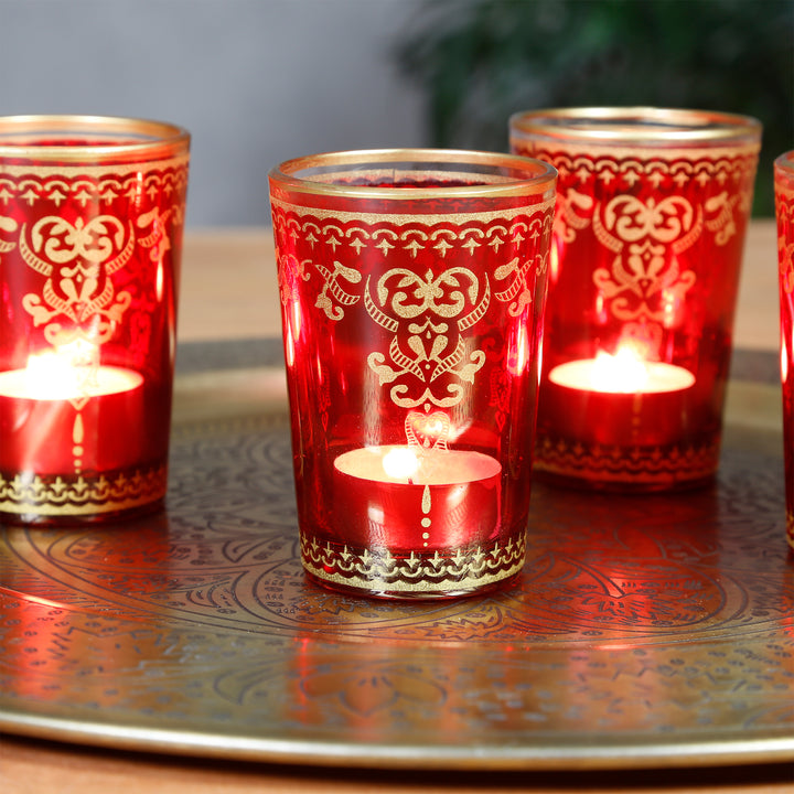 Teelichtglas Rot Gold 4er Set