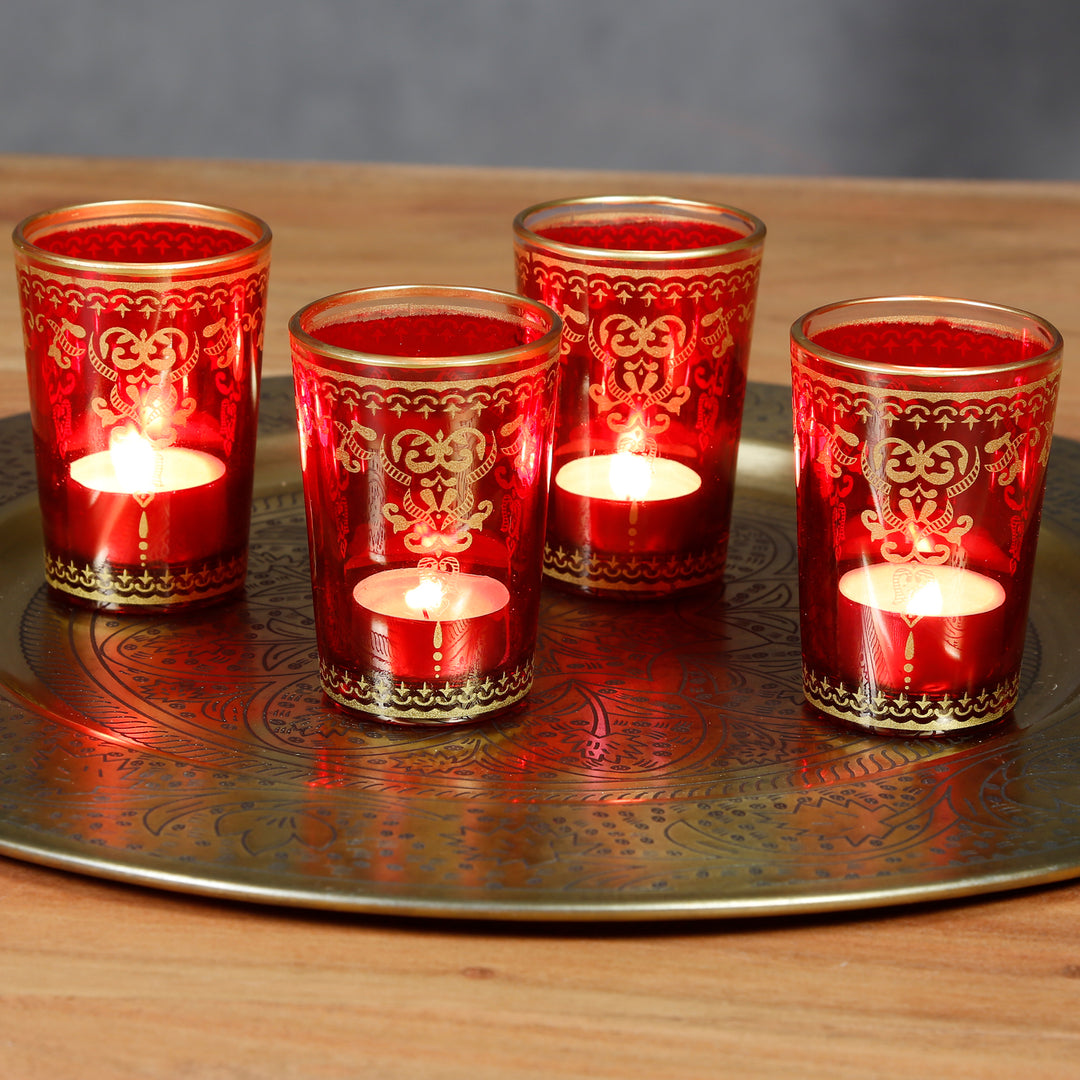 Teelichtglas Rot Gold 6er Set – CASA-MORO