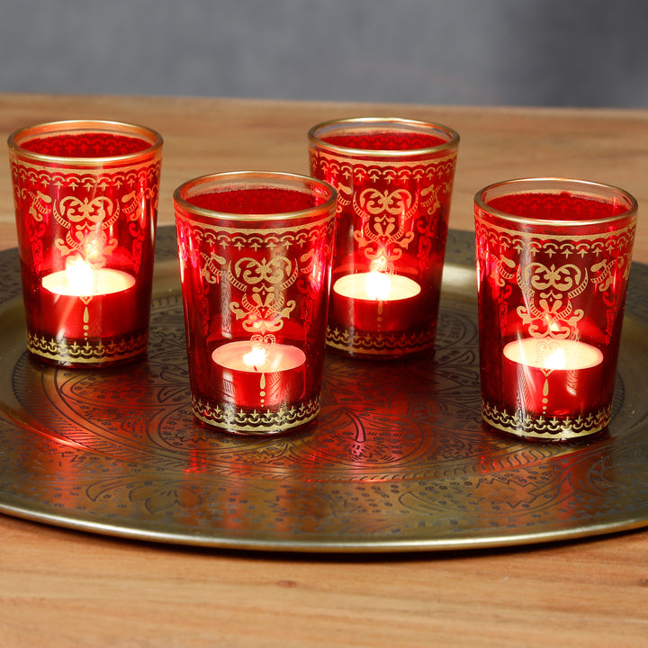 Teelichtglas Rot Gold 6er Set – CASA-MORO