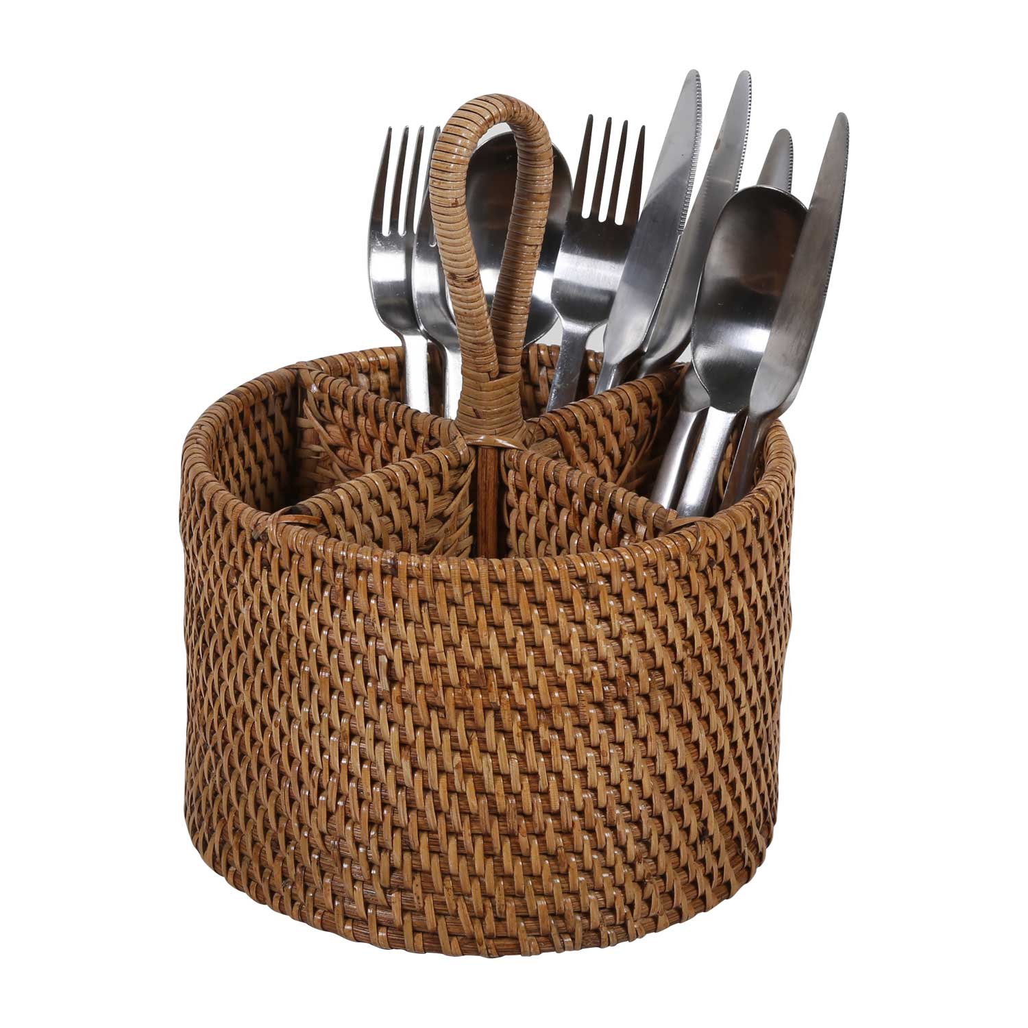 Runder Rattan-Besteckkorb mit Griff – CASA-MORO