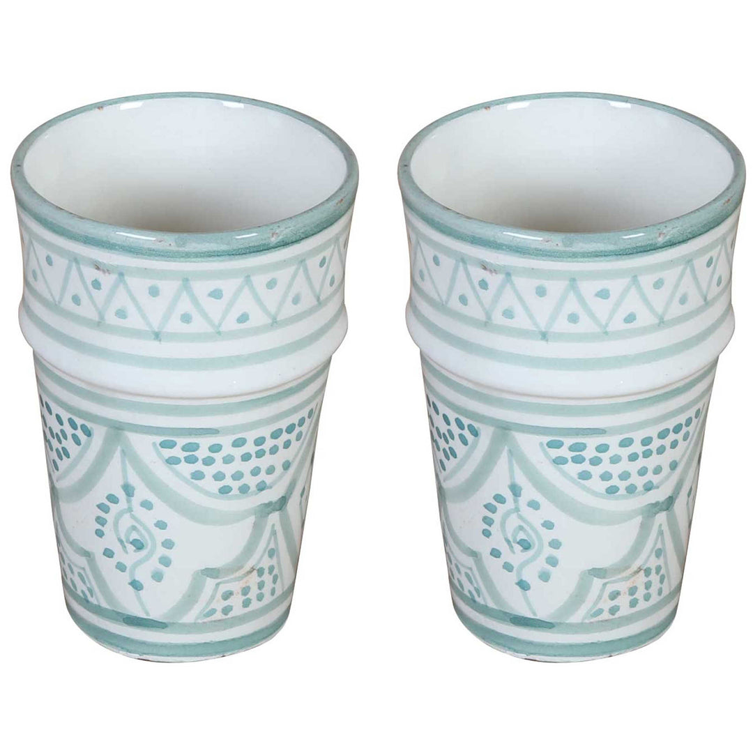 Marokkanische Keramikbecher Sakina Hellgrün/Weiß 2er-Set – CASA-MORO