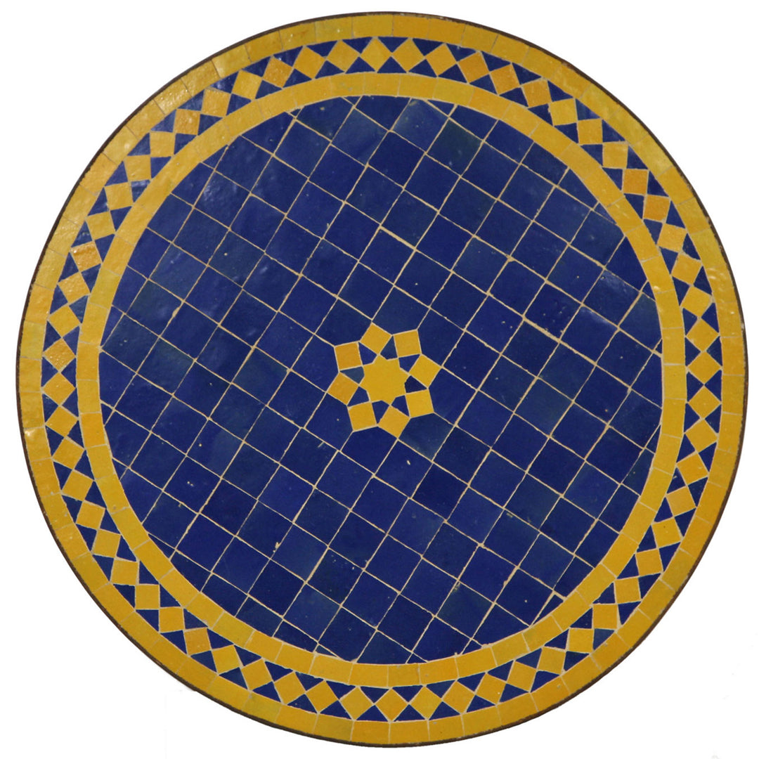 Mosaiktisch Ø 60 cm mit Zellige-Mosaik in Blau und Gelb