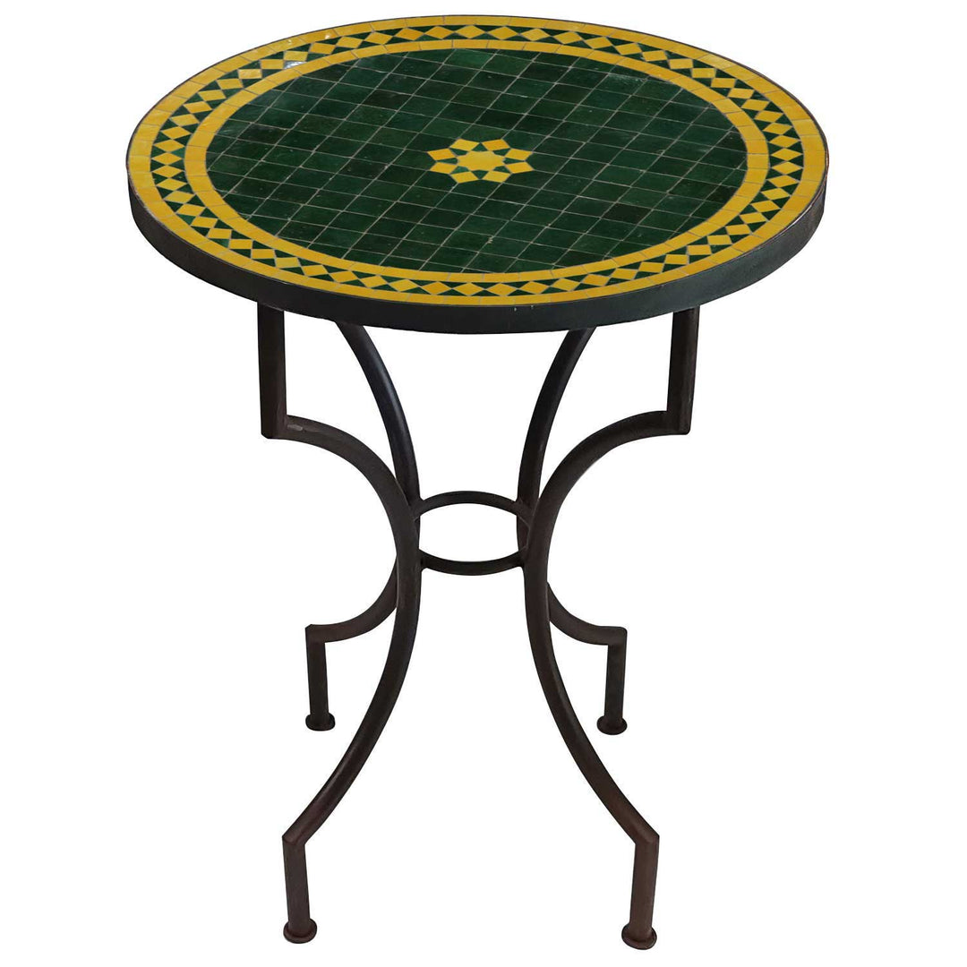 Mosaic table from Morocco - star-green-yellow - round -M60-20