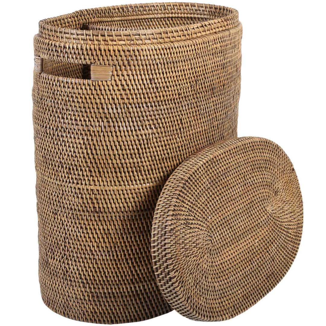 Rattan-Wäschekorb mit Deckel und 2 Fächern – CASA-MORO