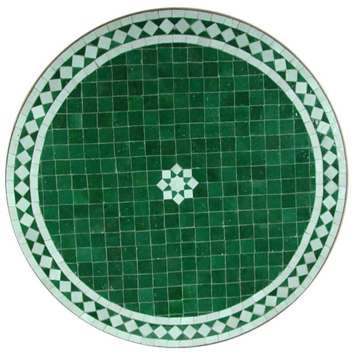 Round mosaic tile 60 cm made of Zellige tiles in dark green and white