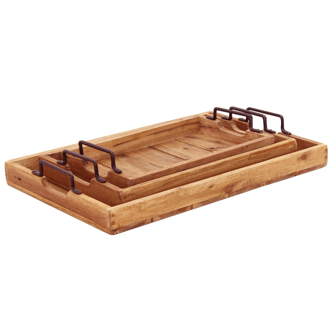 Serviertabletts aus Teakholz mit Griffen im 3er-Set – CASA-MORO