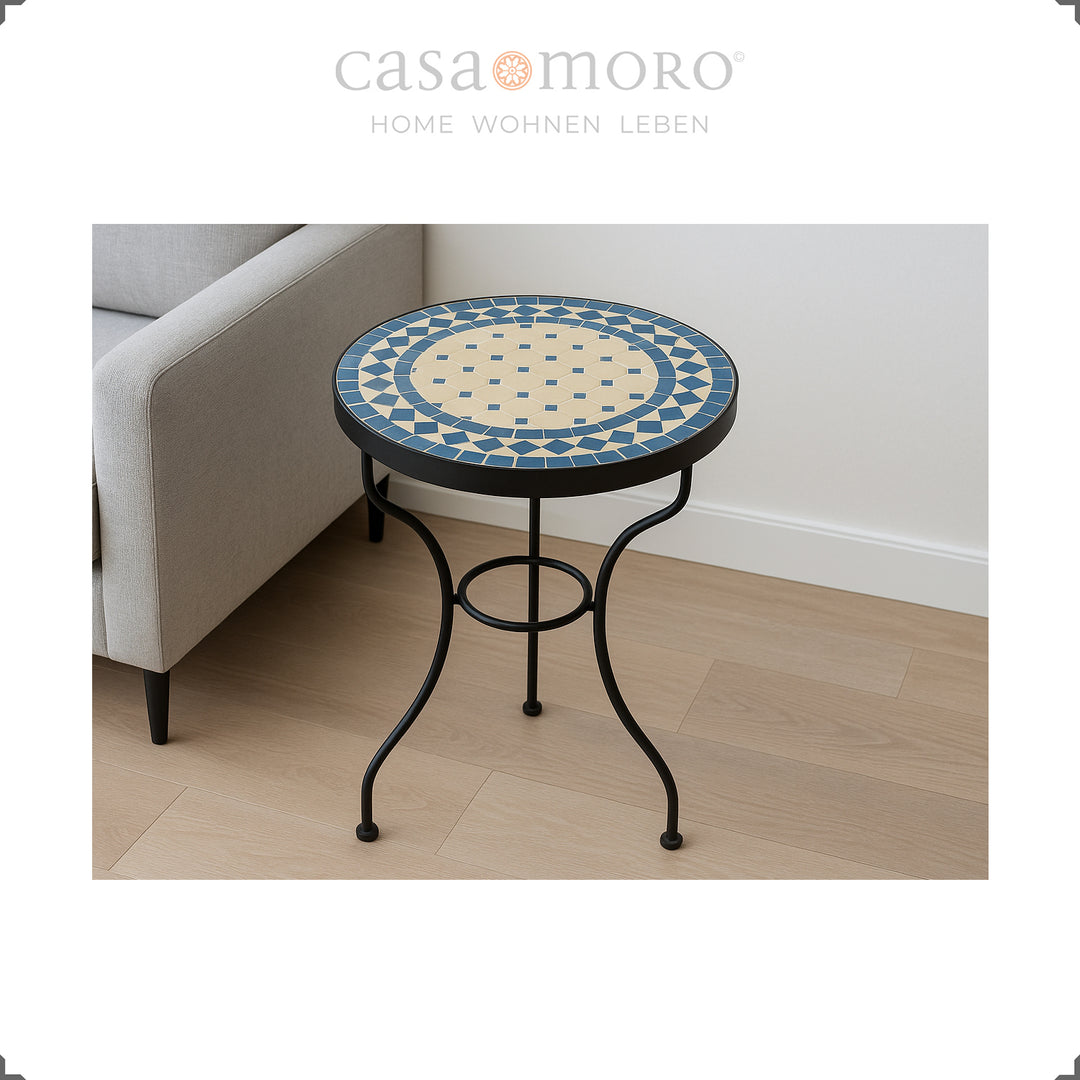 Mozaïektafel met een diameter van 45 cm, tafelhoogte 50 cm, gewicht ca. 11 kg