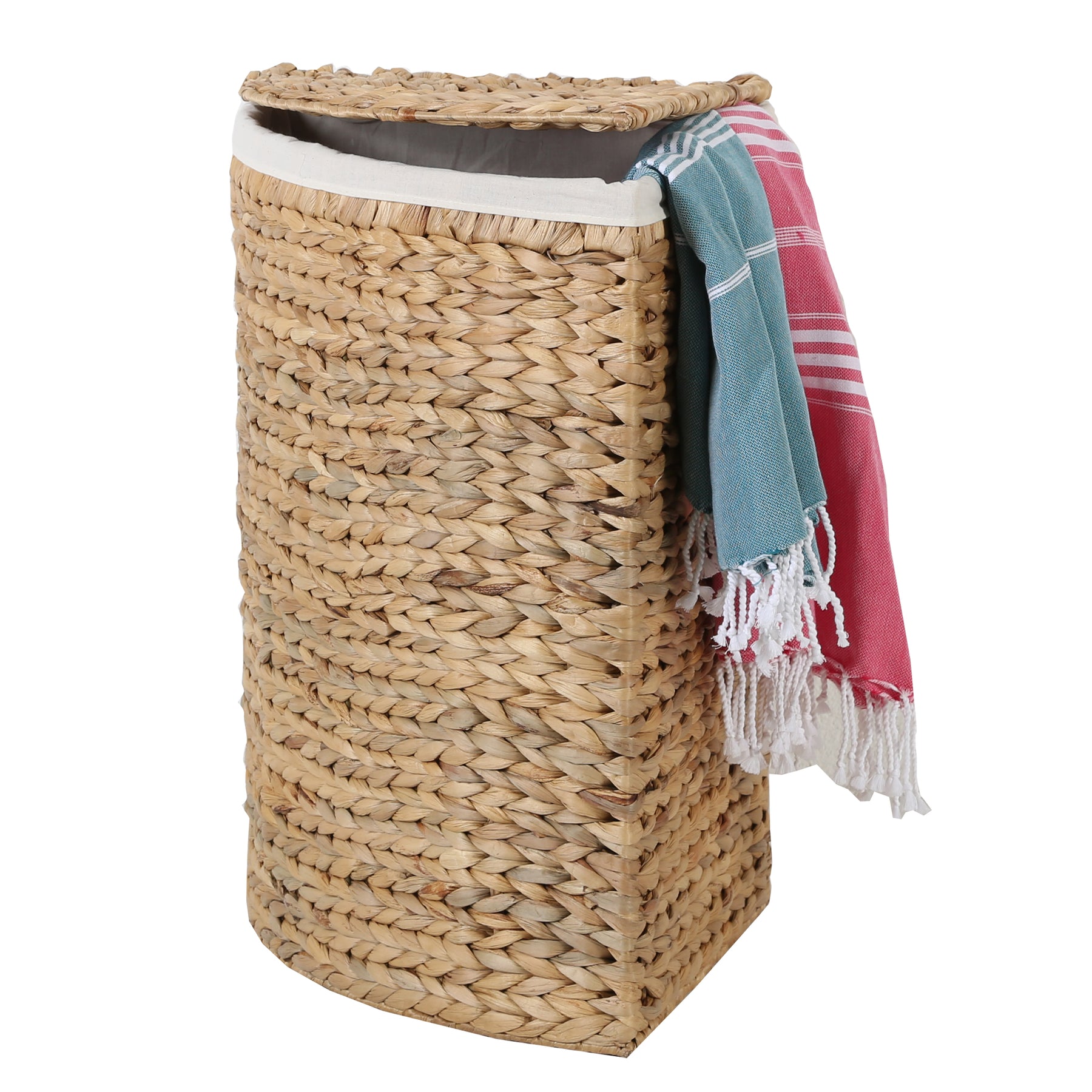 Eckwäschekorb S mit Deckel – Rattan Wäschekorb geflochten für Bad und Schlafzimmer als platzsparender Wäschesammler im natürlichen Stil – CASA-MORO