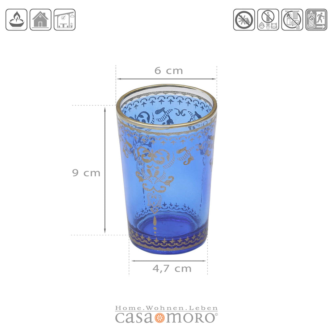 Teelichtglas Blau Gold 6er Set