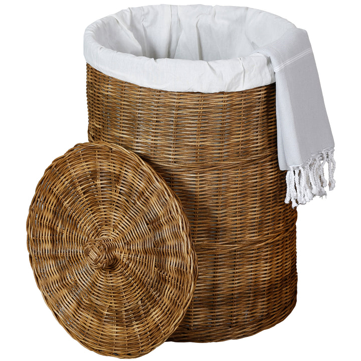 Rattan-Aufbewahrungsbox mit abnehmbarem Deckel und weißem Stoffeinsatz, ca. 50 Liter Fassungsvermögen