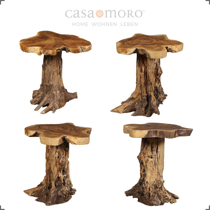 Runder Beistelltisch aus naturbelassenem Teak, Platte Ø 50 cm
