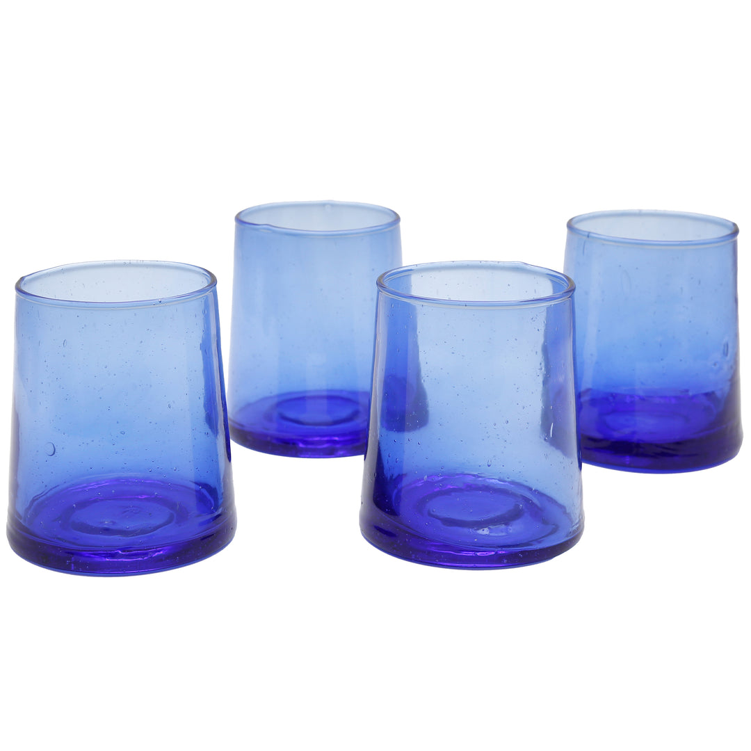 Ensemble de 4 verres à dessert, verres à cocktail, verres à long drink, café glacé, verres à cocktail, latte macchiato, verre, bleu, soufflé à la bouche, fait main