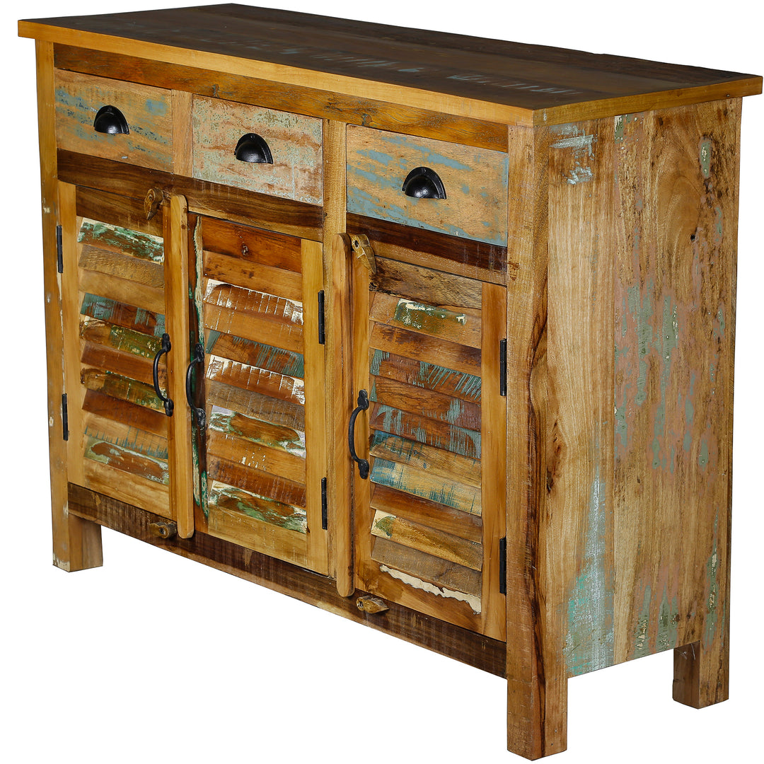 Highboard aus altholz mit Schubladen aus massivem Holz im Vintage-Stil, hoch und markant