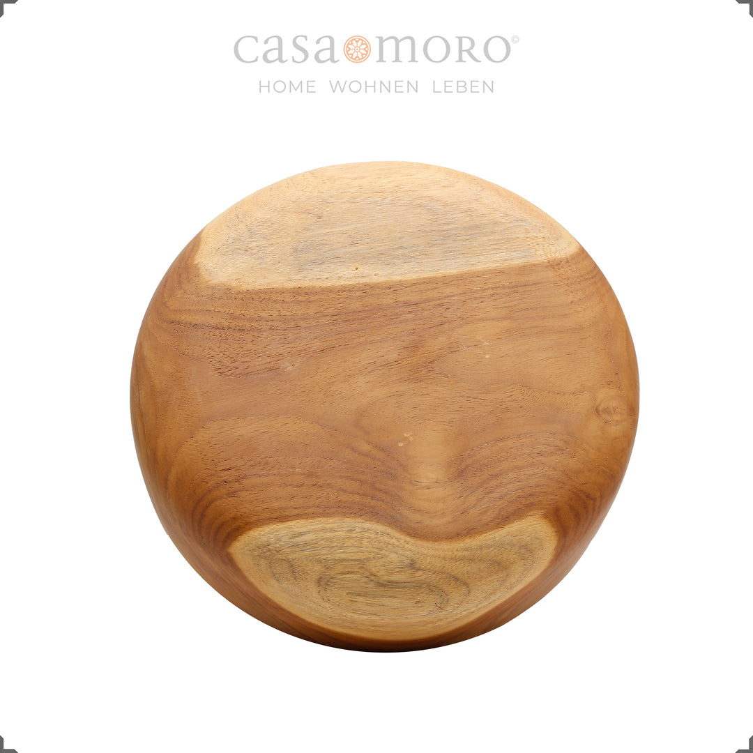 Runde Holzschale aus massivem Teak, naturbelassen und handgeschliffen