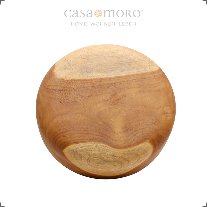 Runde Holzschale aus massivem Teak, naturbelassen und handgeschliffen