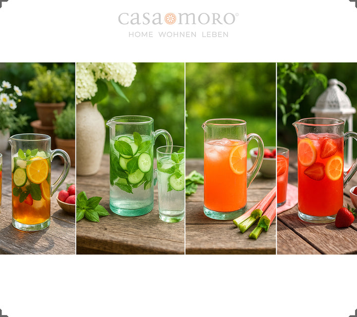 Transparante glazen karaf – 1 liter inhoud, met handvat en tuit