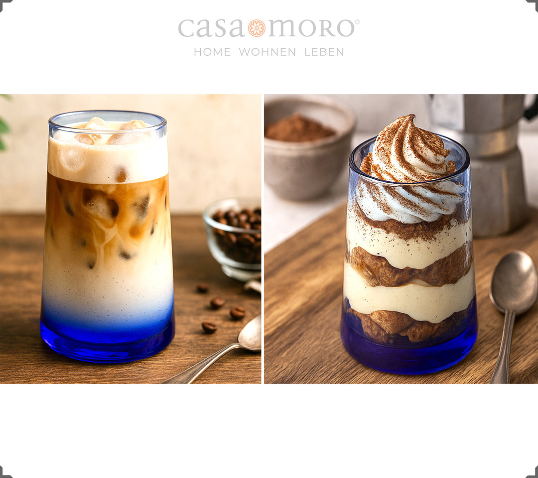 4er-Set blauer Longdrinkgläser – geeignet für Eiskaffee, Aperitifs oder Cocktails