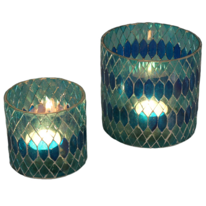 Marokkanisches Mosaik Windlicht Rayan Hellblau