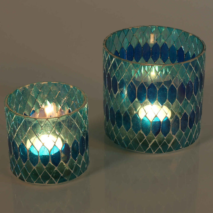 Marokkanisches Mosaik Windlicht Rayan Hellblau