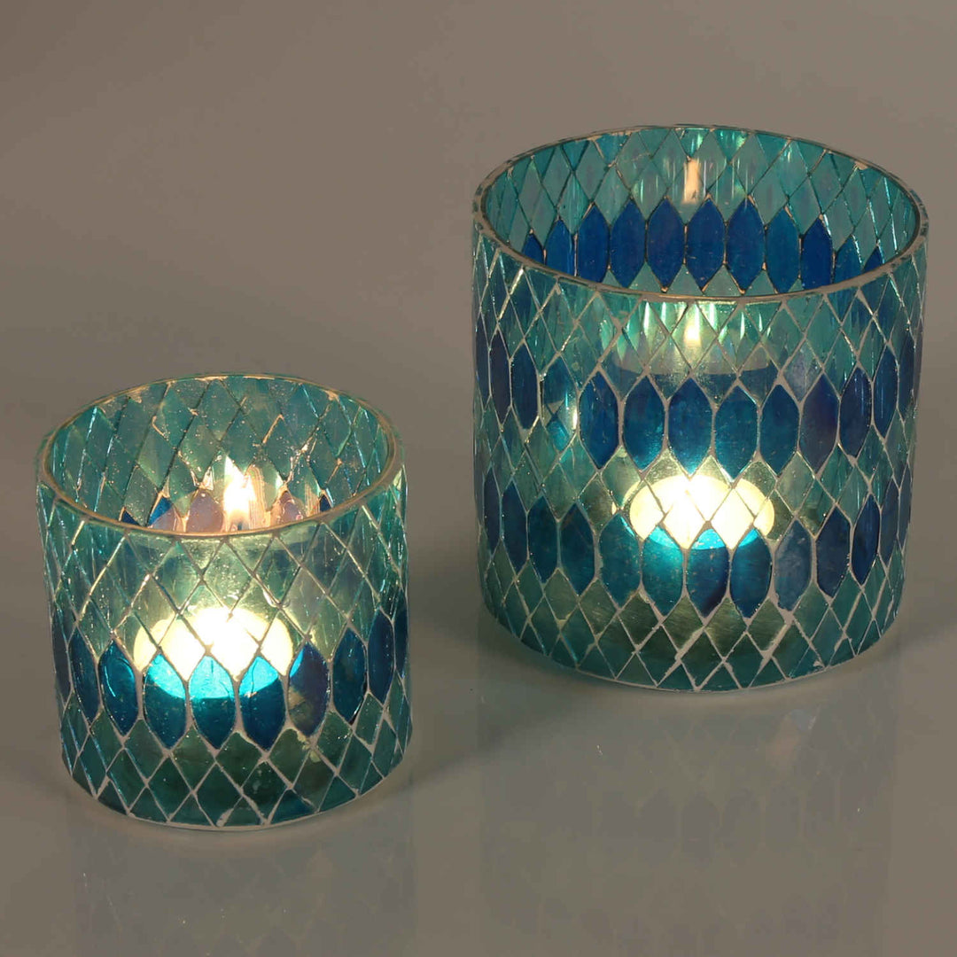 Marokkanisches Mosaik Windlicht Rayan Hellblau