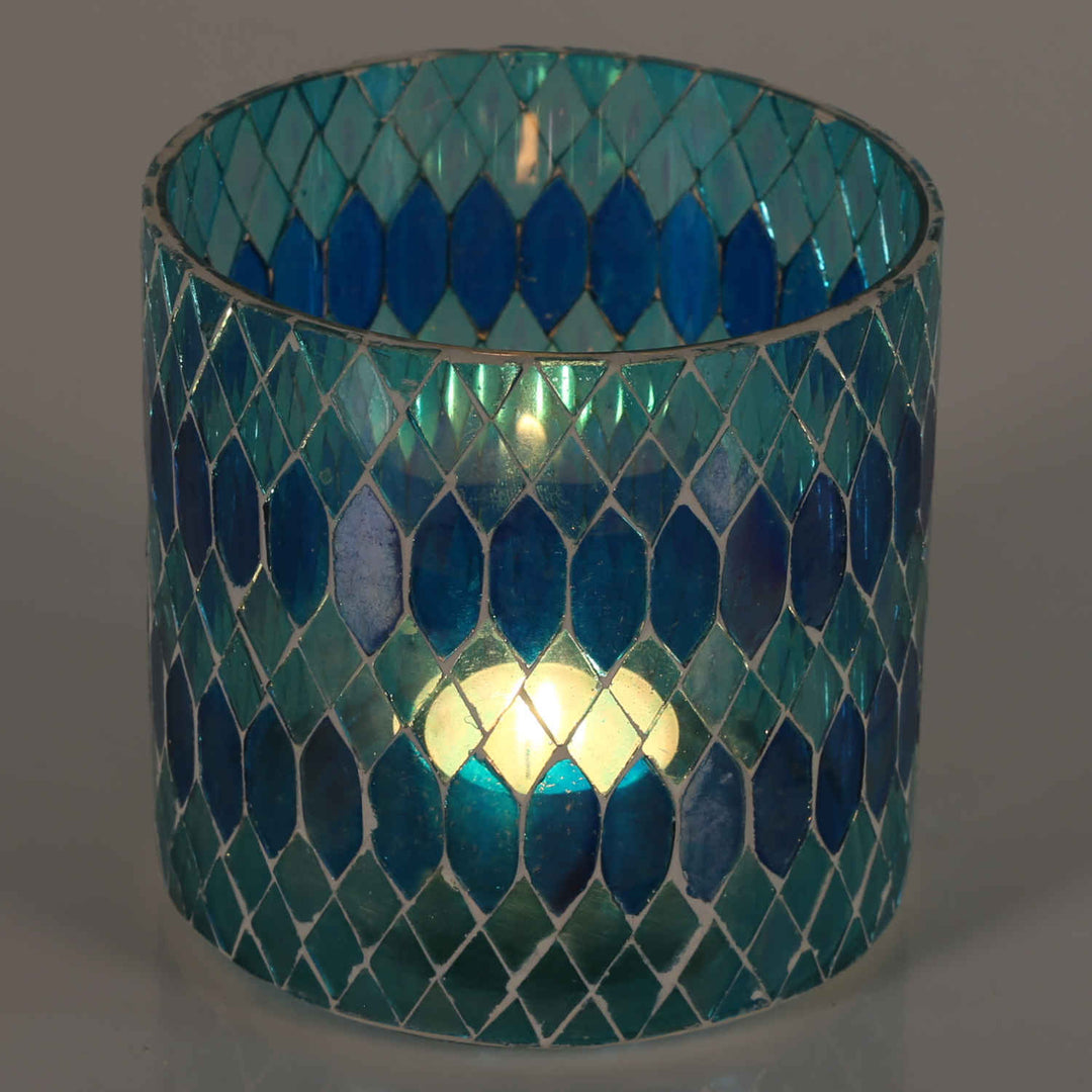 Marokkanisches Mosaik Windlicht Rayan Hellblau