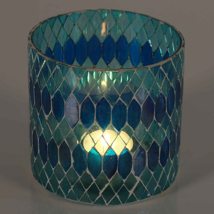 Marokkanisches Mosaik Windlicht Rayan Hellblau
