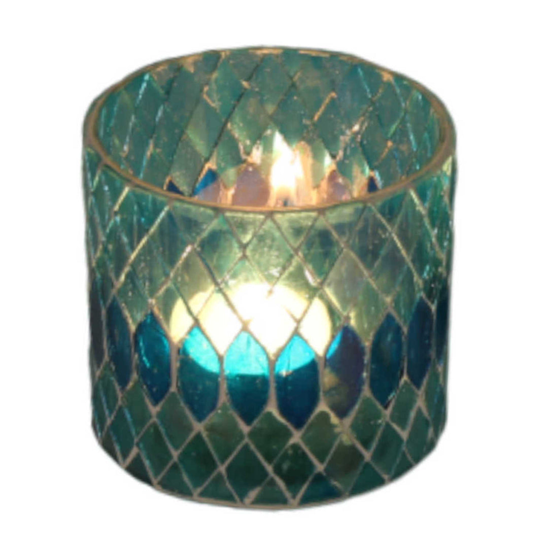 Marokkanisches Mosaik Windlicht Rayan Hellblau