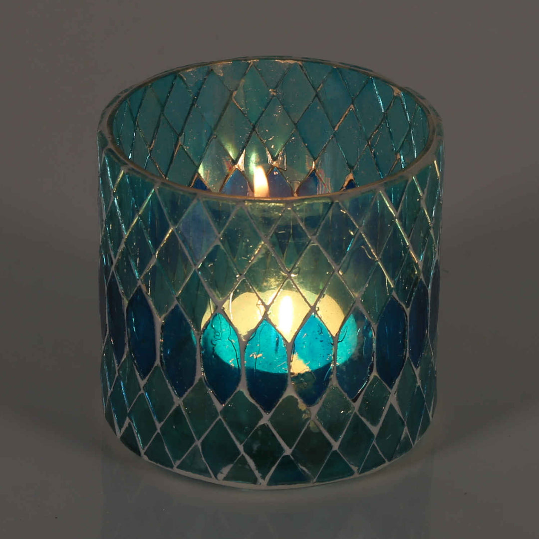 Marokkanisches Mosaik Windlicht Rayan Hellblau