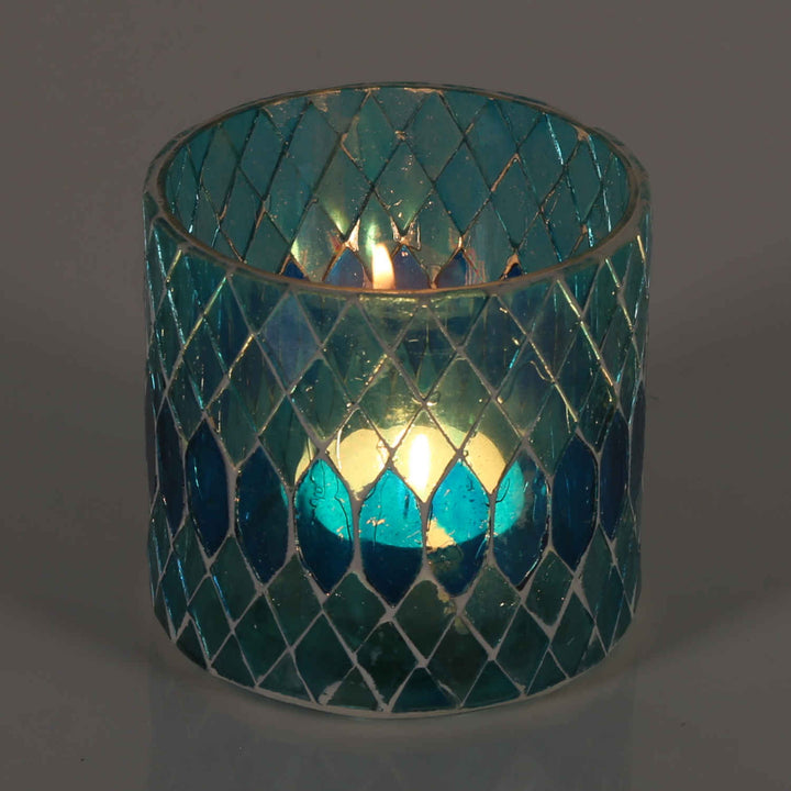 Marokkanisches Mosaik Windlicht Rayan Hellblau