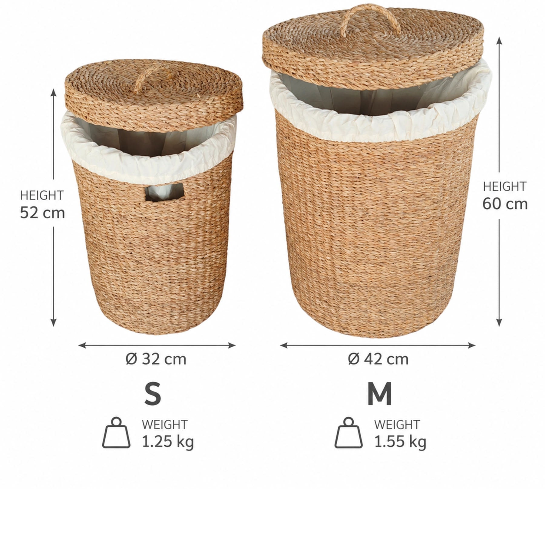 Runder Wäschekorb mit Deckel – 2er-Set 38 & 75 L – CASA-MORO