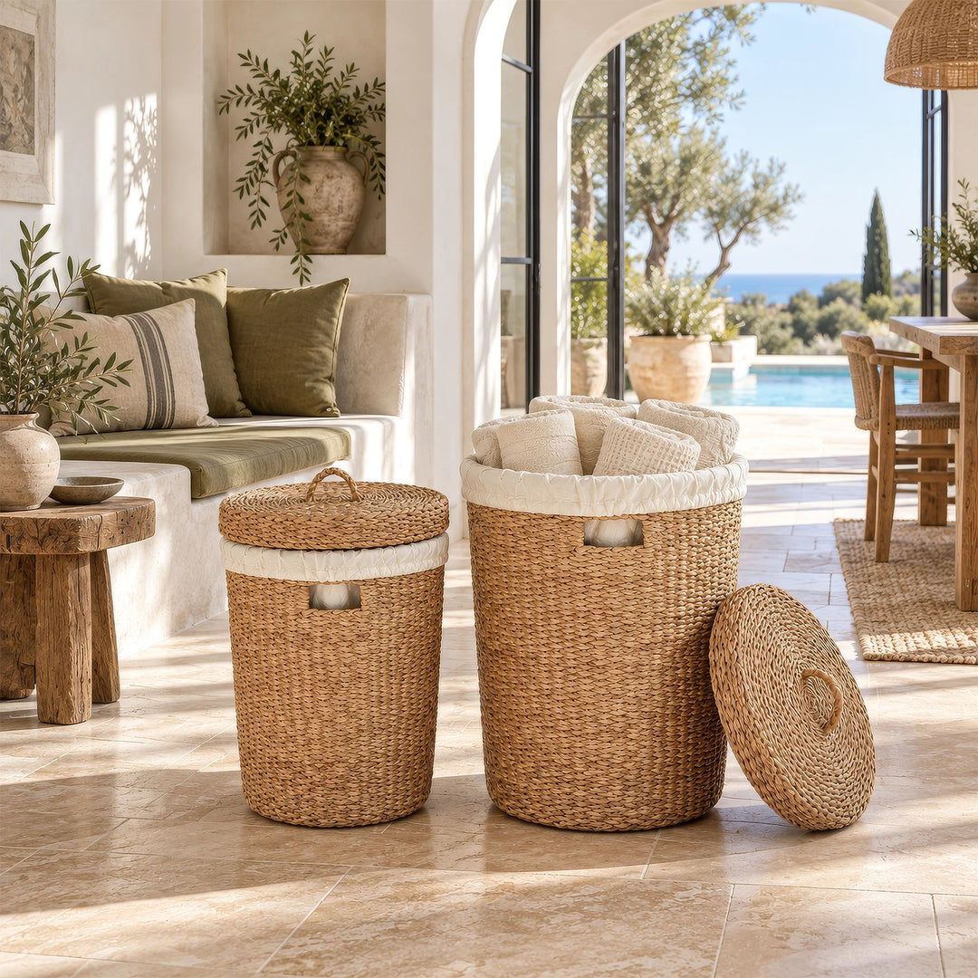 Wäschekorb-Set aus Seegras mit Deckel – 38 & 75 L – CASA-MORO