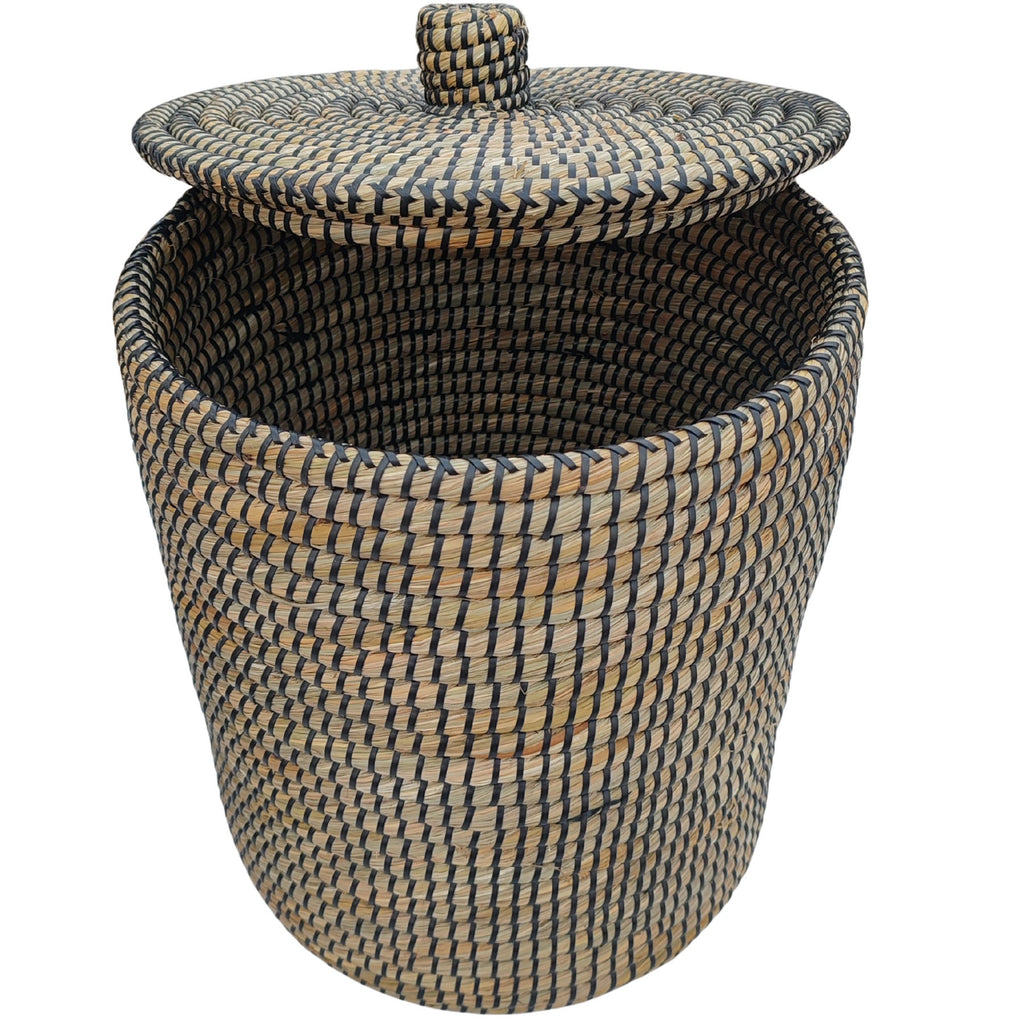 Wäschekorb mit Deckel – 40 L Seegras Natur/Schwarz – CASA-MORO