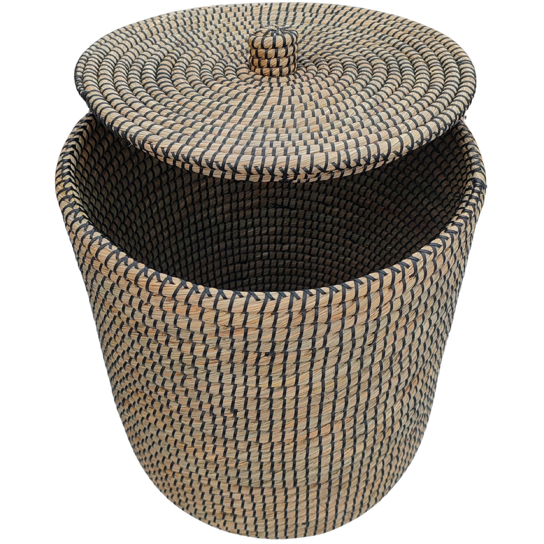 Wäschekorb mit Deckel – 65 L Seegras Natur/Schwarz – CASA-MORO