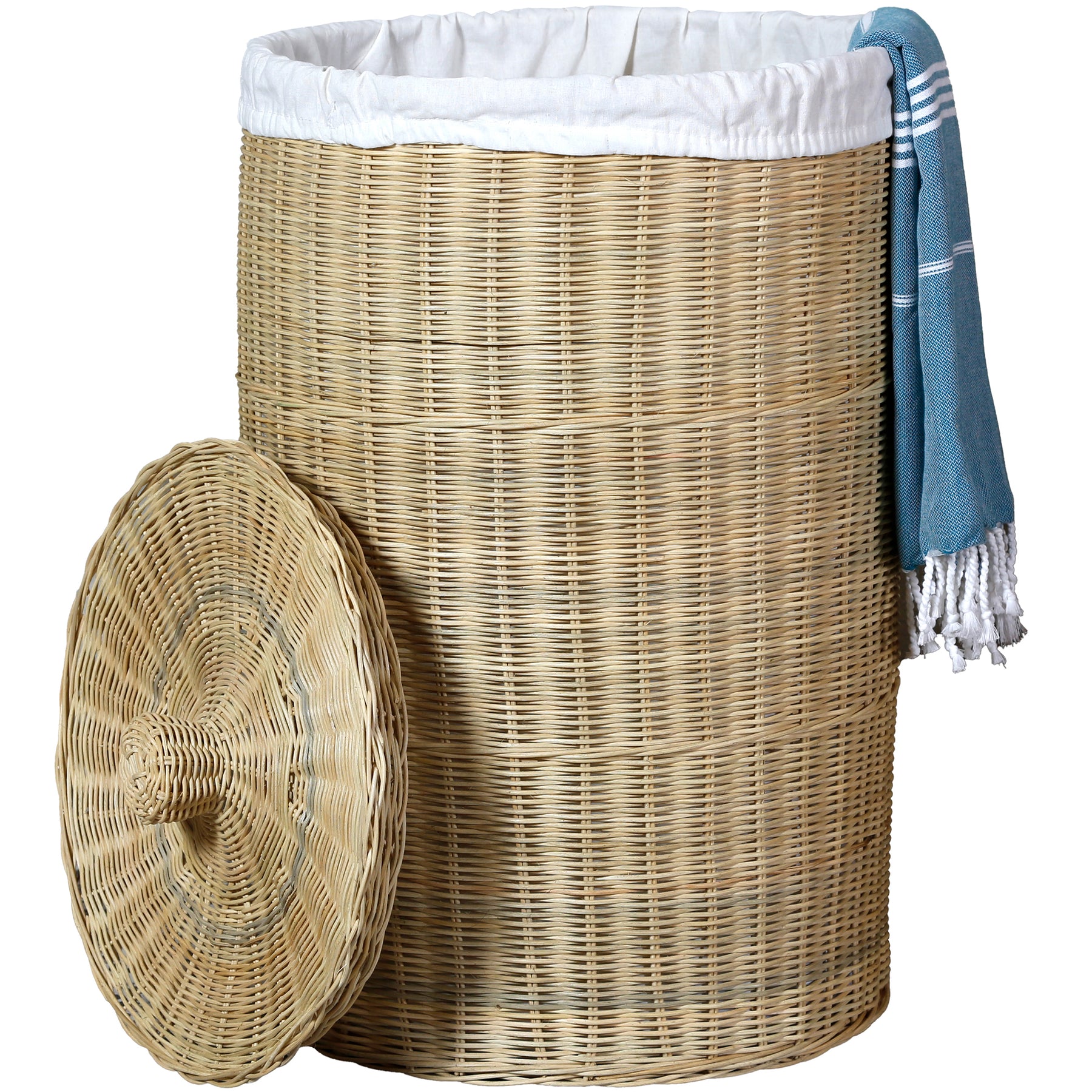 Wäschesammler aus Rattan, Natur – 50 l mit Deckel – CASA-MORO