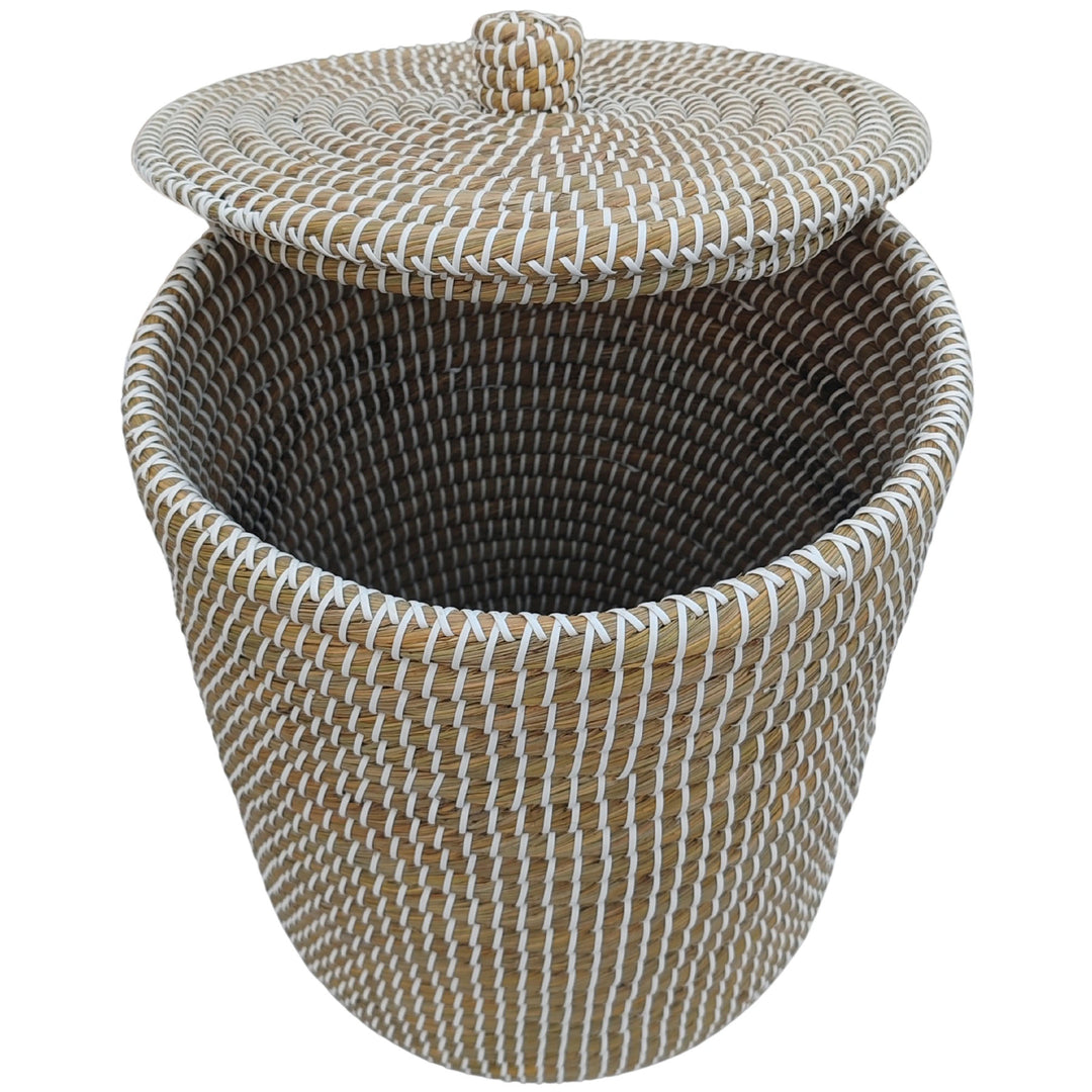 Wäschekorb mit Deckel – Seegras, Natur/Weiß, 40 L – CASA-MORO